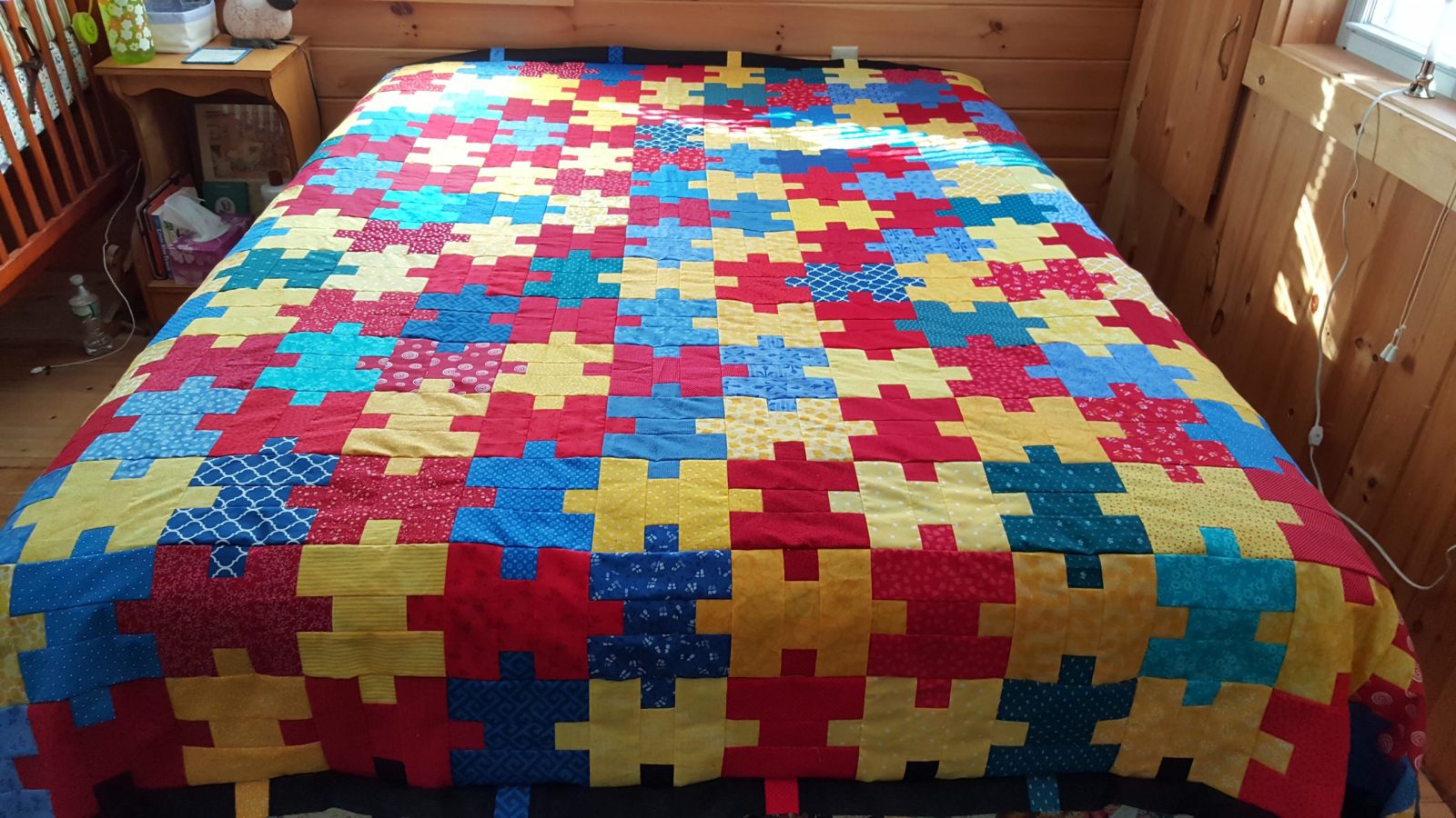 Puzzlie Quilt Top in Primary Colors