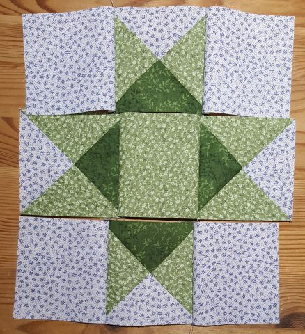 Sew the rows together first for the Ohio Star quilt block